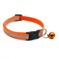 Zgarda reflectorizanta pentru caini si pisici, cu clopotel, reglabil 21-33 cm, portocaliu