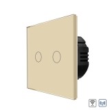 Cumpara ieftin Intrerupator dublu Wi-Fi si RF433 cu touch din sticla, auriu, Luxion