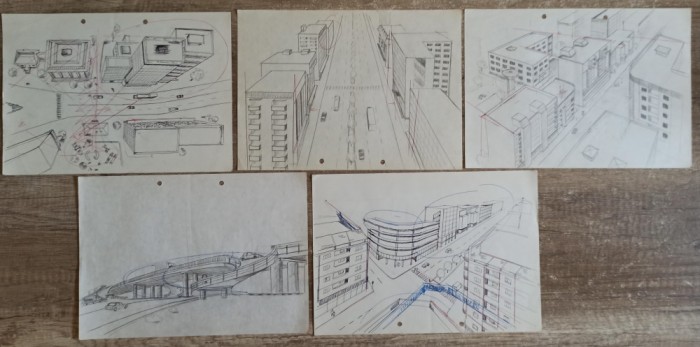 Urbanistica// desene in perspectiva, anii &#039;80