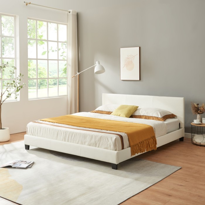 Corium&reg; Pat frantuzesc tapitat modern WSB864,180 x 200 cm, imitatie piele, alb HausGarden Leisure