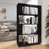 Bibliotecă/Separator cameră, negru, 80x25x132 cm lemn masiv pin, vidaXL