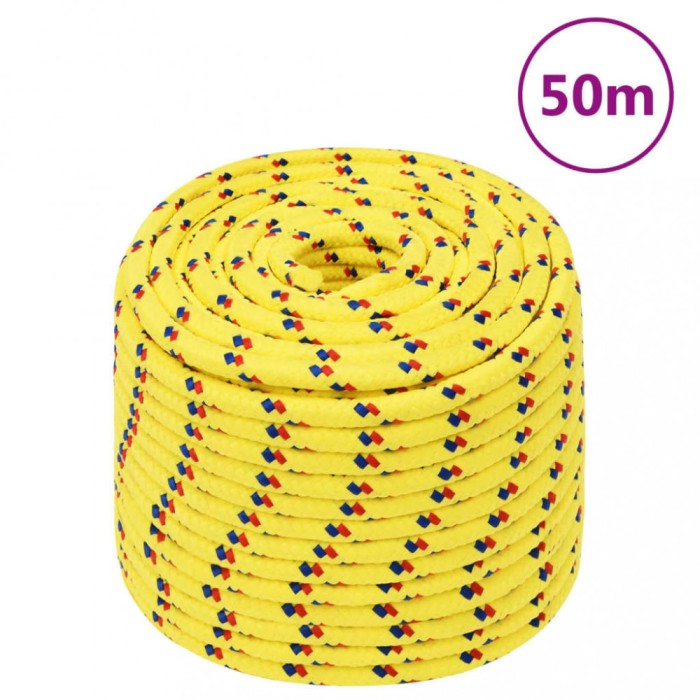 vidaXL Fr&acirc;nghie de barcă, galben, 14 mm, 50 m, polipropilenă
