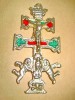 A293-Aplica mica crucifix arhaic vintage din alama cromata cu model ambele fete.