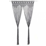 Perdea Macrame Antracit vidaXL 140x240 cm Bumbac Poliester Decorativa Usa Fereastra Separator Camera Draperie cu Rejansa