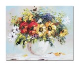 Tablou 3D pictat manual, Aranjament floral, 50x40cm ulei pe panza in cutit, Valentin Pop