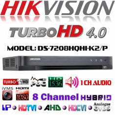 DVR 8 canale Turbo HD Hikvision DS-7208HQHI-K2/P 2xSATA, PoC foto