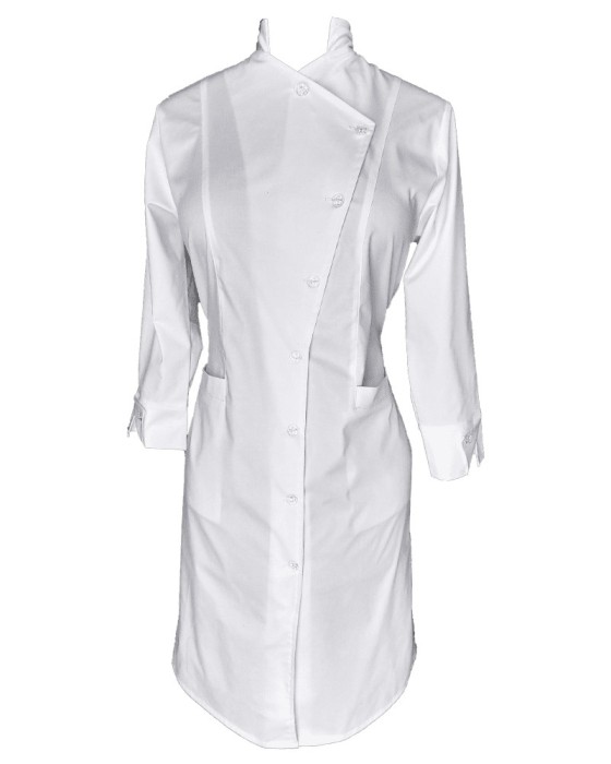 Sarafan Medical Pe Stil cu Elastan, Alb cu nasturi, Model Alice - 3XL