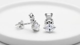 Cercei Ursulet din Argint 925 cu Zirconiu Oval Transparent - Bijuterii Femei 18mm