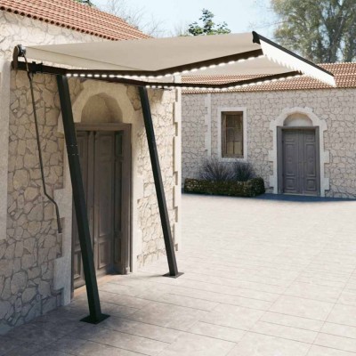 Copertină retractabilă manual cu LED, crem, 3x2,5 m foto