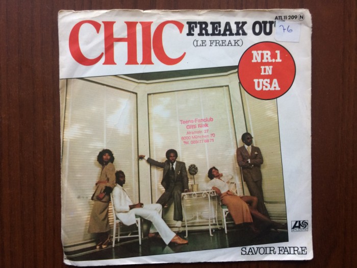 Chic Freak Out Le Freak 1978 disc single 7" vinyl muzica disco funk dance pop Atlantic records VG