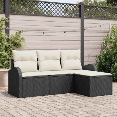 vidaXL Set de canapele pentru grădină 4 pcs Negru și alb Rattan poli 3354656 foto
