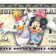 DISNEYLAND █ bancnota █ 5 Disney Dollars █ 2009 █ Daisy Minnie █ UNC necirculata