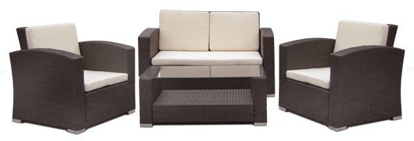 Set mobilier terasa,gradina RAKI MATO din ratan 4 piese masa, canapea si 2 fotolii culoare cafea.perne albe Set mobilier terasa,gradina RAKI MATO din ratan 4 piese masa, canapea si 2 fotolii culoare cafea.perne albe