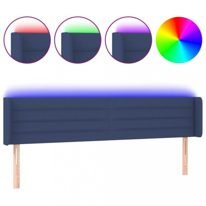 Tablie de pat cu LED, albastru, 203x16x78/88 cm, textil