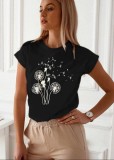 Cumpara ieftin Tricou Negru din Bumbac Cu Imprimeu Papadie