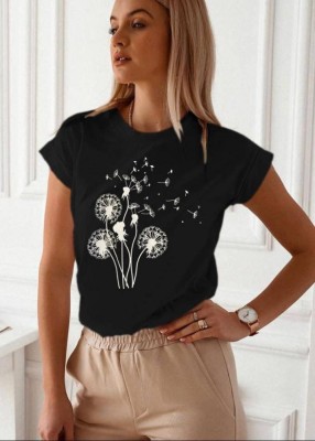 Tricou Negru din Bumbac Cu Imprimeu Papadie foto