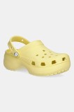 Crocs papuci Classic Platform Pearl Clog culoarea galben, cu platforma, 211231