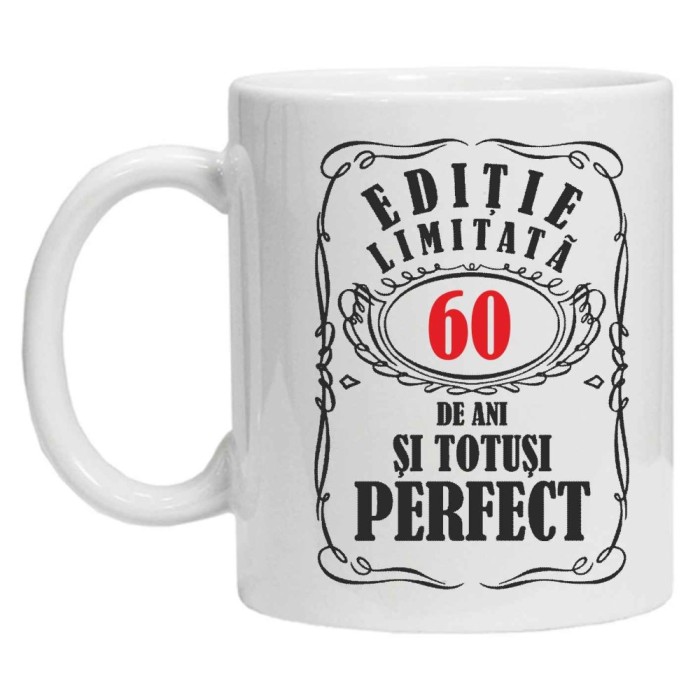 Cana alba personalizata &quot;editie limitata - 60 ani&quot;, INOVATIX&reg;. 330ml