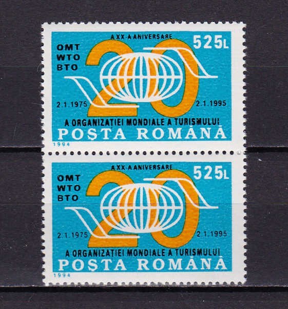 ✅ RO 1994 LP 1365 &quot;A XX-a aniversare a Org. Mond. A Turismului&quot;, serie pereche ( V sau H !!!) ,MNH