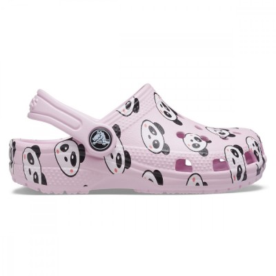 Saboți Crocs Kids&amp;#039; Classic Panda Print Clog Roz - Ballerina Pink foto