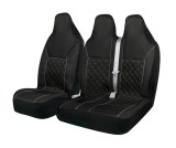Set huse scaune universale textile 2+1 locuri cu tetiera integrata - Negru cu cusatura gri
