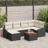 vidaXL Set colțar grădină , 7 piese, cu perne, ratan sintetic negru, acacia