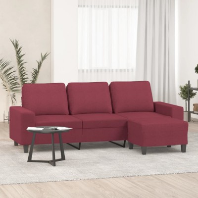 vidaXL Canapea cu 3 locuri și taburet, roșu vin, 180 cm, textil foto