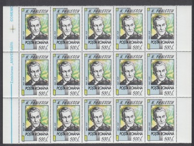 1994 LP 1362 ANIVERSARI COMEMORARI VALOAREA 500 L PAULESCU BLOC 15 TIMBRE MNH foto