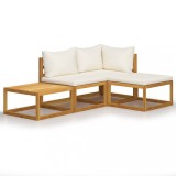 Set mobilier gradina cu perne, 4 piese, crem, lemn masiv acacia