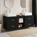 Cumpara ieftin Set dulap baie 3 buc. Negru 129 x 41 x 79,5 cm Lemn prelucrat