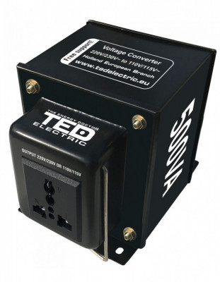 Transformator 230-220V la 110-115V 500VA/500W reversibil TED003676 SafetyGuard Surveillance foto