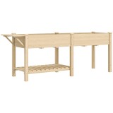 Outsunny Strat &Icirc;nălțat de Grădină cu Masă Laterală, Raft Inferior și Orificii de Drenaj, 207x59x78 cm, Lemn Natural | Aosom Romania