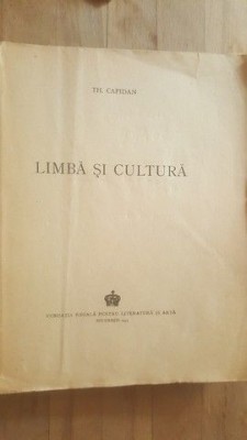 Limba si cultura- Th. Capidan foto