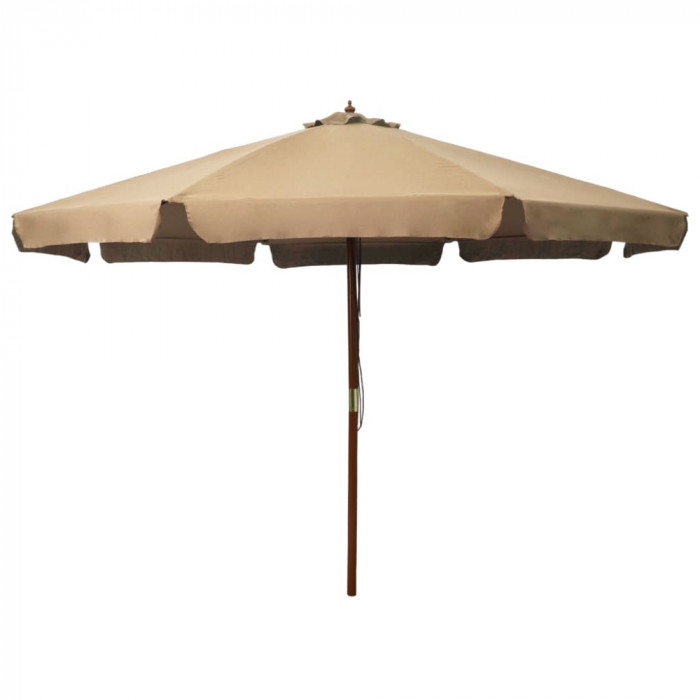 Umbrela de soare de exterior, stalp din lemn, gri taupe, 330 cm GartenMobel Dekor