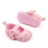Pantofiori bebelusi roz cu fundita si broderie (Marime Disponibila: 9-12 luni