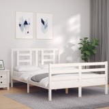 Cumpara ieftin Cadru de pat cu tăblie, 140x190 cm, alb, lemn masiv