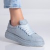 Sneakers Dama Gri Piele Ecologica Intoarsa Zena cu Pietre, Talpa 4cm. Adidasi Trendy Femei, Marimea 38