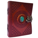 Agenda Jurnal din piele naturala cu pagini tip pergament si inchidere metalica - Turcoaz