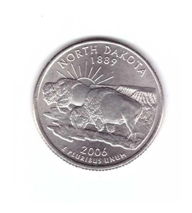 Moneda SUA 25 centi/quarter dollar 2006 P, North Dakota 1889, stare foarte buna, cu luciu