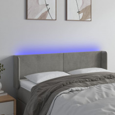 vidaXL Tăblie de pat cu LED, gri deschis, 147x16x78/88 cm, catifea