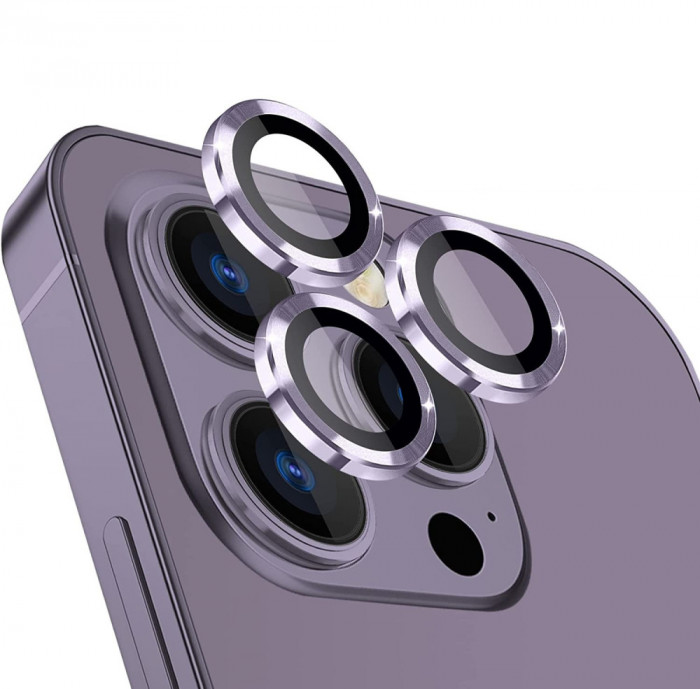 Sticla de protectie camere cu cadru din aluminiu pentru iPhone 12 Pro, Mov