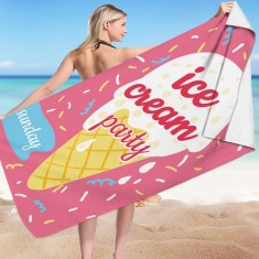Prosop pentru plaja, dreptunghiular, 150x70 cm, model roz cu inghetata, ICE CREAM PARTY, REC54WZ3