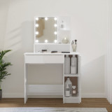Masa de toaleta cu LED, alb extralucios, 86,5x35x136 cm GartenMobel Dekor, vidaXL