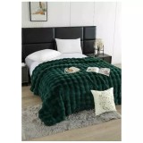 Cumpara ieftin Patura Cocolino cu Blanita Artificiala de Iepure pentru Pat Dublu, Verde Inchis - JOJ622