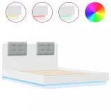 Cumpara ieftin Cadru de pat cu tablie si lumini LED, alb, 135x190 cm