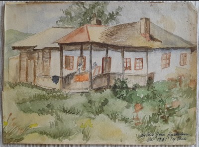 1951 Acuarelă Aglaia Rosei Rădulescu, semnată / Tg Ocna (Bacău) 30 x 20 foto