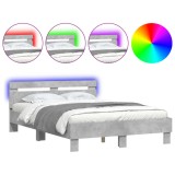 Cumpara ieftin Cadru de pat cu tablie si LED, gri beton, 135x190 cm