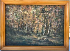 Tablou Florin Vr&acirc;nceanu Peisaj de Pădure Arbori pictura ulei inramata 35x47 cm