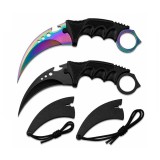 Cumpara ieftin Set doua cutite karambit vanatoare DEPOX&reg;, lamă fixă, oțel inoxidabil 420, negru/multicolor, 19 cm