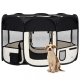 VidaXL Țarc de c&acirc;ini pliabil cu sac de transport, negru, 125x125x61 cm